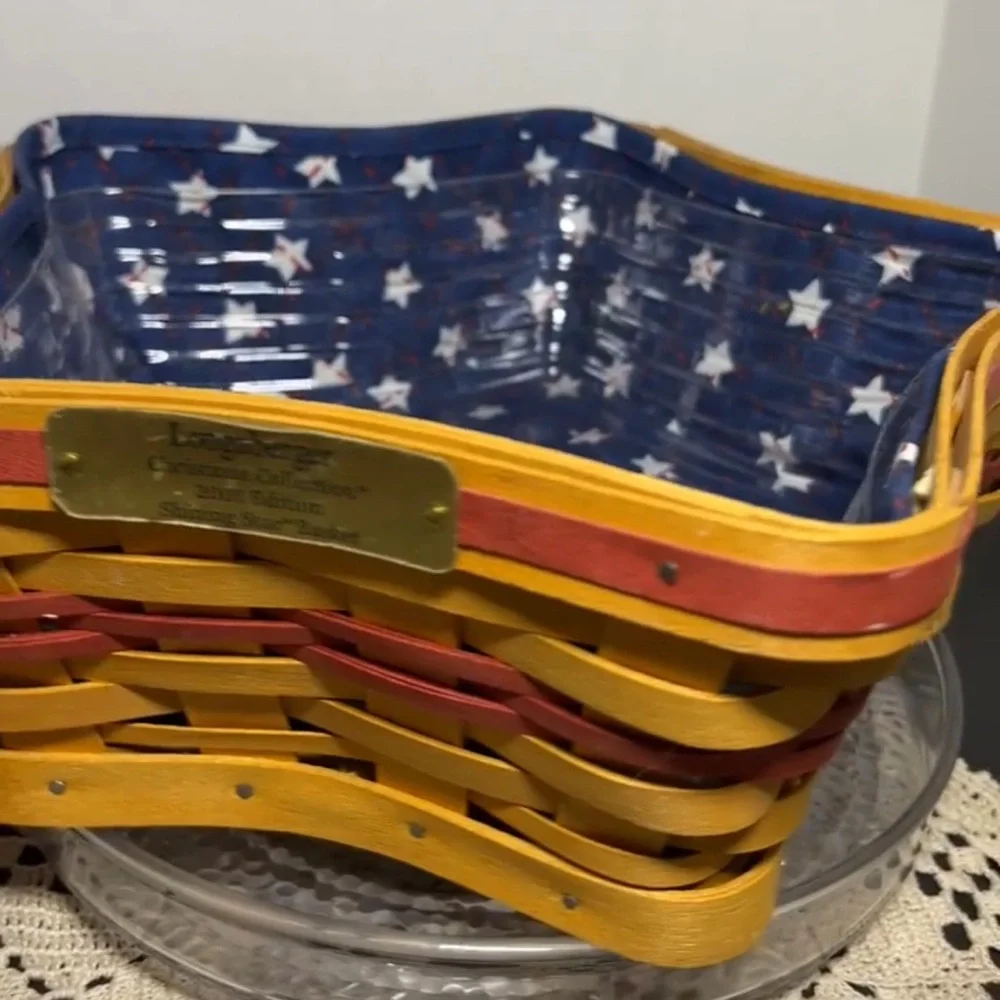 🇺🇸Longaberger 2001 Holiday Hostess Shining Star Basket Large Cloth Plastic Liner
